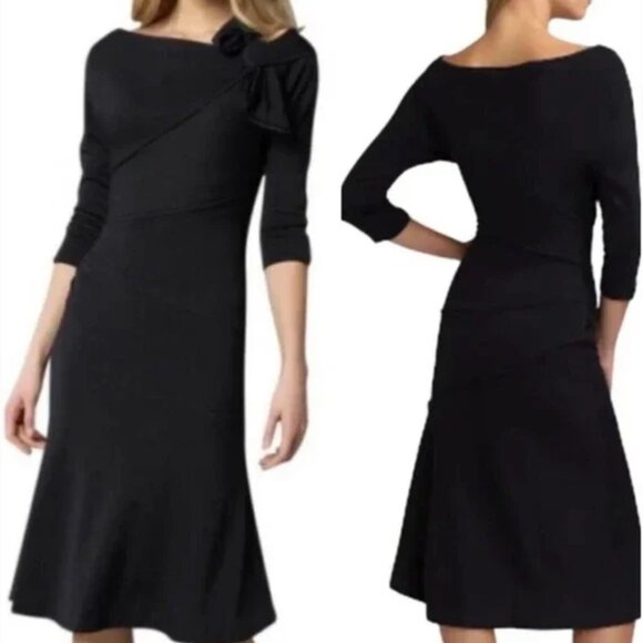 Diane von Furstenburg Slater Black Wool Bow Midi Dress 3/4 Sleeves 2 - Picture 1 of 8